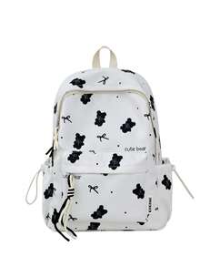 Mochila de Alta Qualidade para Estudantes Femininas do Ensino Médio/Fundamental, Estilo Coreano, Grande Capacidade, Leve, Novo Design, Estampa de Urso Floral, Adequada para Estudantes Femininas, Universitárias, Bolsa para Laptop - Multicolorido - Visão 8