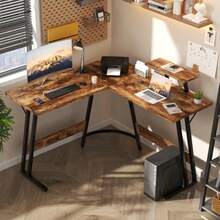 L Shaped Gaming Desk 120x120cm With Removable Monitor Stand Corner Computer Desk Large PC Writing Table For Home And Office Easy To Assemble Wood Grain Rustic Brown - Rustic Brown - View 3