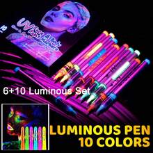 12色夜光面部及身体彩绘蜡笔，适用于万圣节服装派对，霓虹黑光荧光面部及身体彩绘，适合儿童和成人，万圣节嘉年华霓虹面部彩绘蜡笔 - 彩色 - 查看 19