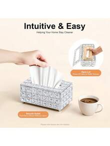 1pc Silver Tissue Box Cover, Rectangular Tissue Paper Holder, Suitable For Bathroom, Bedroom, Living Room, Desk, Vanity - Silver - View 3