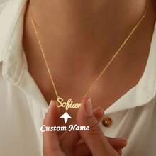 Custom Name Necklace For Women Personalised Cursive Letter Pendant Stainless Steel Jewelry Men Chain Choker Collar Valentine's Day Gift - Multicolor 3 - View 1