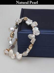 1条天然珍珠手链，淡水巴洛克珍珠手链，可调节白色珍珠手链，女士日常、假日、婚礼、派对配饰