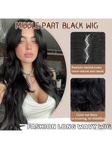 Ladies Long Wavy Synthetic Party Hairpiece - Suitable For Everyday Parties - Heat Resistant Fiber - Gender Neutral - One Size Fits All - 100% Density - Loose Wave Style - Suitable For All Ethnicities - Black - View 6