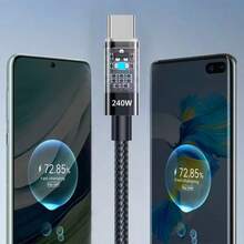 Cabo de Dados Tipo-C com Carregamento Super Flash de 240W, Mecanismo de Proteção de Desligamento Automático, Luz de Respiração Transparente, Carregamento Rápido PD para , Honor, Celulares, Tablets e Laptops, Suporta Transferência de Dados Super Rápida - Preto - Visão 3