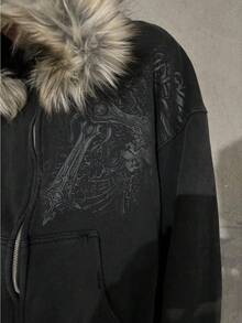 Men's Y2K Zip Up Hoodie Fur Hooded Jacket Warm Winter Coat For Men With Hood Fur Collar Streetwear - 黑色 - 查看 4