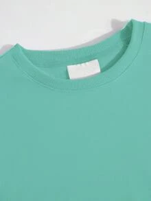 女士浅绿色落肩卫衣，曲线宽松百搭休闲套头衫，百搭街头学院风，透气长袖，女士街头运动装 - 淺綠色 - 查看 3