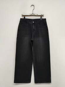 1pc Loose Fit Casual Baggy Boyfriend-Style Jeans, Versatile Couple Style - Black - View 6