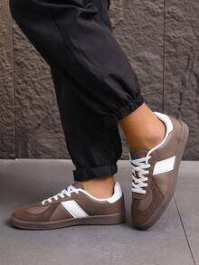 男女通用休闲系带平底运动鞋，多功能运动鞋，适合学生和室内健身训练 - 棕色 - 查看 6