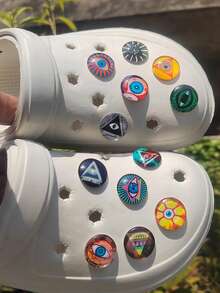 12pcs Crystal Glass Animal Eye DIY Shoe Decoration Set, Suitable For Clogs, Beach Sandals, Flip Flops - Multicolor - View 6