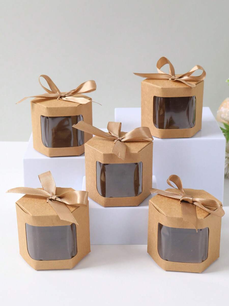 10pcs Kraft Paper Hexagon Window Cake Boxes, Brown Hexagon Kraft Paper Window Cake Boxes, Baking Packaging Gift Boxes, Mini Cupcake Boxes, Surprise Small Gift Decoration Wedding Candy Boxes, Birthday Party Favor Packaging Boxes, Baby Gender Reveal Party Gift Boxes, Party Favor Packaging Decoration Boxes, Party Small Gift Boxes