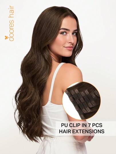 DOORES 无痕 PU 夹 7 片装 110 克 真人发接发 巧克力棕色 100% 真人发 隐形舒适 自然融合 轻盈舒适 Dream Hair 高级处女发接发 适合女性女孩日常佩戴 易于佩戴 Remy 真人发接发 魅力优雅 休闲度假装扮 Cosplay 校园运动度假旅行节日舞会户外 Cosplay