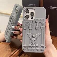1pc Cute 3D Sculpture Angel Soft Silicone Phone Case Compatible With Apple 11/12 Pro Max/13/14/15 Pro Max, Embossed Praying Angel, Niche Fashion Creative, Soft Silicone Protective Cover Compatible With IPhone 14 Pro, Anti-Drop 13 Series - Multicolor - View 10