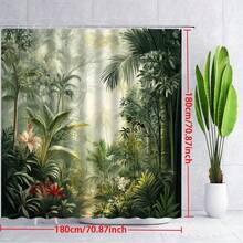 1pc Tropical Rainforest Shower Curtain With Frosted Effect - Vibrant Palm Leaves, Ferns And White Lilies Design, Durable Polyester Fabric, Machine Washable, Includes Hooks, Green Botanical Bathroom Decor, Suitable For Tropical Oasis, Bathroom Essentials, Shower Curtain Set, Home Decor, Bathroom Decoration, Bathroom Accessories, Gift - Multicolor - View 3
