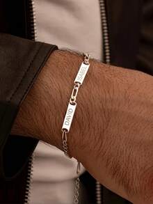 1pc Personalized Multi Name Bracelet, Customized Carving 1-4 Name Bracelets, Dad Bracelet With Child Name, Personalized Multi Name Bracelet, Stainless Steel Laser Carving Name Bracelet, Halloween Jewelry, Wife's Gift To Husband, Family Gift, Birthday, Halloween, Christmas Gift - Multicolor - View 3