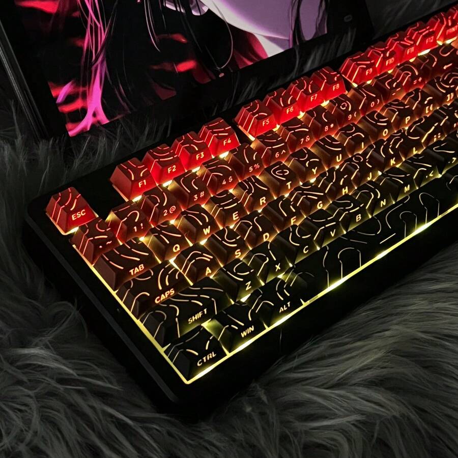 130键繁荣渐变键帽，繁荣渐变均匀4.0全套130键侧印背光键帽 - 紅色 - 查看 1