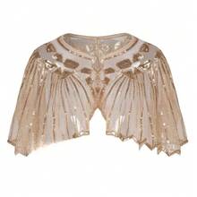 Kravon Evening Party Dress For Women, Vintage Sequin Hollow Cape Stage Dress With Lace Shawl - Màu be - Xem 12