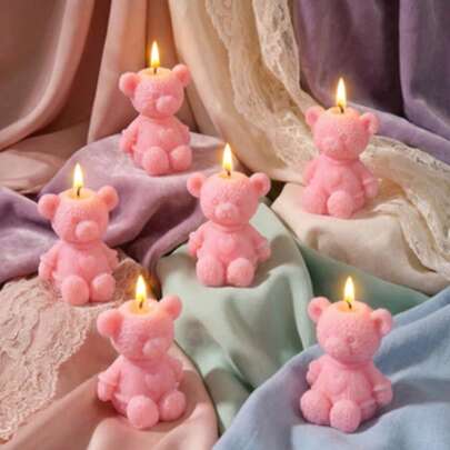 3 Sets Teddy Bear Candles, Mini Favor, Includes Thank-You Tags And Sheer Organza Gift Bags, Cute Mini Candles For Babyshower Party Favors, Wedding Welcome Gifts, Table Arrangements, Party Guest Gifts And Anniversary Gifts