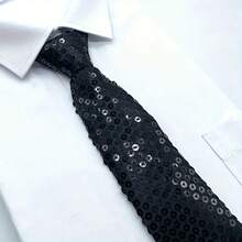 1pc Unisex Solid Color Reflective Sequin Adjustable Tie, Suitable For Carnival, Halloween, Christmas, Holiday, Stage Performance, Party Accessory - Multicolor - View 6