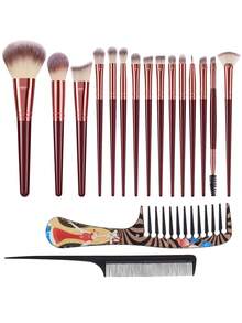 41件套化妆刷套装，包含眼影刷、眉刷、粉底刷、散粉刷、腮红刷、遮瑕刷和高光刷，采用超柔软优质合成毛制成，适合日常面部彩妆，可作为赠品，专业化妆刷套装，完整化妆套装 - 酒紅色 - 查看 14