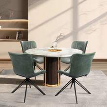 Dining Chairs Set Of 4, 360° Swivel Upholstered Mid-Century Modern Kitchen Dining Room Chairs, Armless Faux Leather Accent Side Chair With Padded Back,Metal Legs For Living Room Bedrooms,Green - 綠色 - 查看 3