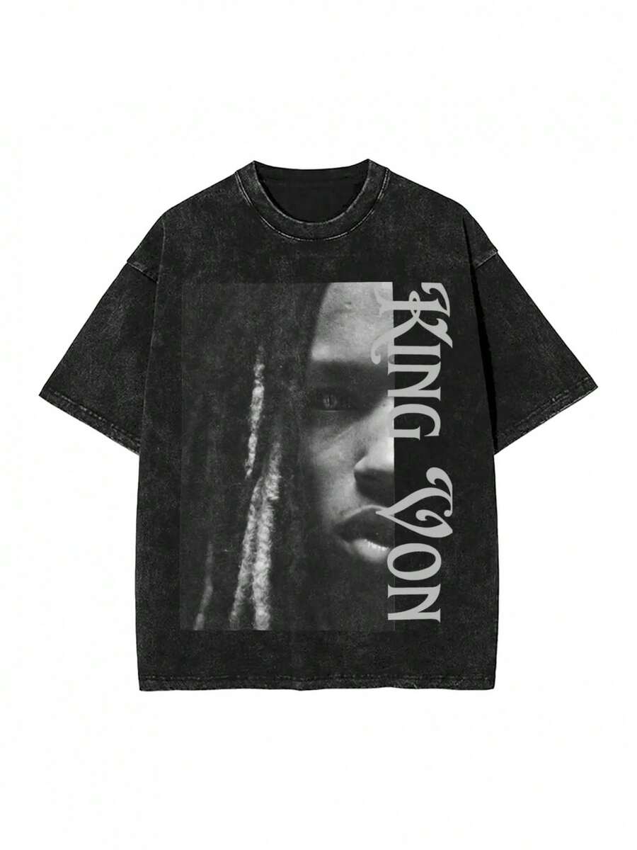 Men'S Kings Von Graphic T-Shirt - Half Face Portrait & Bold Lettering Retro Streetwear Tee - Soft Crewneck Shirt For Concerts, Everyday Outfits - All-Season Casual Top - Ideal Gift For Hip-Hop Fans, Hip Hop T Shirt, Concert Attire, Unique Design, Breathable Fabric, Short Sleeve Shirt, Music Lovers, Urban Fashion, Vintage Style, Comfortable Fit, Unisex Streetwear, Fashion Enthusiasts - Black - View 1