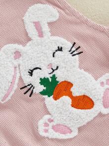 Baby Girl Overalls, Sleeveless Embroidery Rabbit Romper Spring Bodysuit Easter Clothes - Pink - View 8