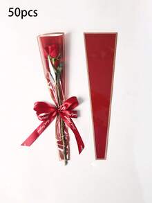 50pcs Transparent Single Stem Flower Bouquet Packaging Bags, Waterproof Packaging Bags For Multi-Rose Bouquets, Fresh Flower Packaging For Valentine's Day, Mother's Day, Birthday, Christmas And New Year Gifts - Multicolor - View 12