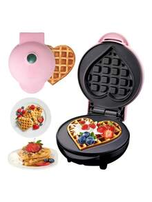 Waflera Eléctrica Para Waffles En Forma De Corazon Portatil ,i de 350 vatios y 4 pulgadas con revestimiento antiadherente en forma de corazón rosa, horno para hacer wafles, pasteles de huevo con burbujas, desayuno en forma de corazón, electrodoméstico de cocina - Tipo de Enchufe A USA (110-127V) - Ver 1