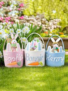1pc Customizable Crochet Easter Basket, Suitable For Children's Easter Egg Hunt, Baby's First Keepsake, And Spring Decor Basket ,Multi-Scenario - Multicolor - View 2
