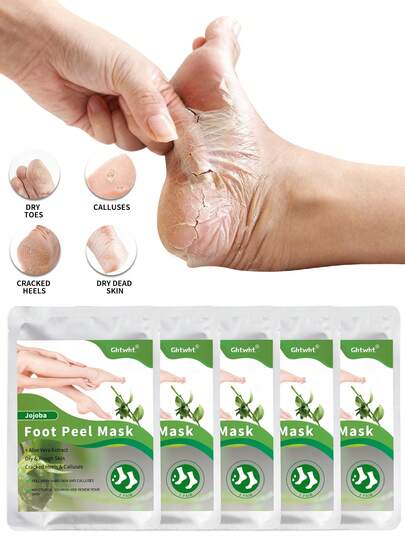 5双装足部去角质面膜，荷荷巴油足部去角质去角质，去除死皮并保湿护理，不含酒精，富含透明质酸和甘油，缓解干燥皲裂的脚后跟，软化粗糙的足部SPA袜，皲裂足部去角质面膜（男女通用）