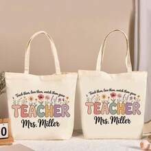 NAZENTI Custom Teacher Tote Bag, Personalized Teacher Appreciation Gifts Canvas Tote Bag, Teachers Women - 設計 6 - 查看 6