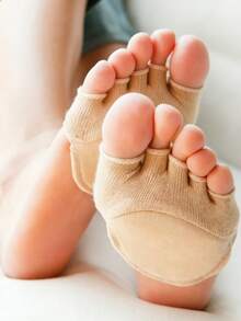 1 Pair Soft Cushioned Anti-Slip Toe Socks, Relieve Foot Pain, Lightweight Open Toe Socks Suitable For Yoga, Dance And Daily Use/Foot Pain Relief/Skin-Friendly - Beige - View 4