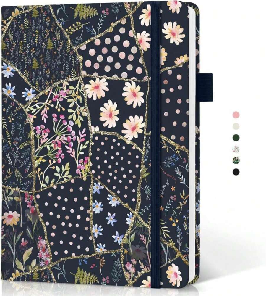 Blank Journal Notebook For Women &Amp; Men, Hardcover Leather Journal For Writing, Sketch Book, A5 Plain Paper Notebook For Drawing &Amp; Sketching, , Perfect For Office School Home Supplies, Patchwork Floral - ColorE - 查看 1