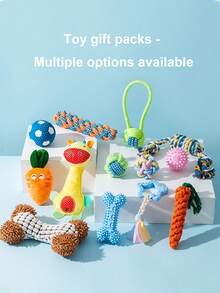 5/7/16/25 Peças Conjunto de Brinquedos para Mastigar de Gato e Cachorro, Corda, Borracha, Brinquedos Interativos de Quebra-cabeça para Filhote, Teddy, Entrega Aleatória - Multicolorido - Visão 1