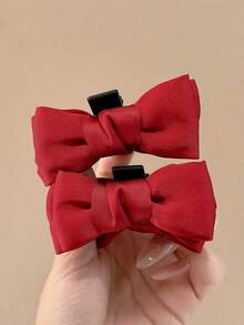 2pcs Women's Fashionable And Sweet Small Bow Clip, Red And Black Bow Clip, Half Tied Hair At The Back Of The Head, Hair Claws, Bangs, Side Clip Clip, Hair Clip, Headband, Hair Accessory