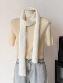 1pc Casual Versatile Solid Color Long Tube Fuzzy Scarf - Multicolor - View 13