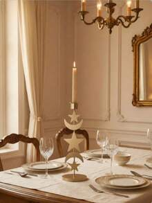 Moon & Star Decorative Candle Holder, Suitable For Taper Candles, Metal Material, Minimalist Style, Creative Design, Candlelight Dinner Prop, Home Decor, Suitable For Hotel, Living Room Decoration, Gift For Friends And Family - one-size - View 2