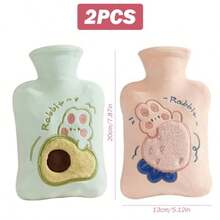 HLJ  Hot Water Bottle With Plush Cover 2 Sets 500ml Thermal Leakproof Hot Water Bag Breathable Soft Cute Cartoon Mini Hot Water Bottle Hot Water Bag134 - 2Sets - View 3