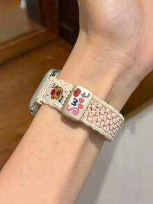 1pc Fashionable Cute Bear Thin Nylon Watch Band, Compatible With Apple Watch Series 11/10/9/8/7/6/SE/5/4/3/2/1/Ultra/2, Adjustable Knitted Band With Magnetic Clasp For Women/Girls, Fits 46mm/42mm/49mm/45mm/40mm/42mm/44mm/38mm , Great Gift For Girls - Apricot - View 7