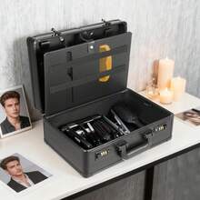 Portable Barber Travel Carrying Case, Large Capacity Organizer For Clippers, Scissors, Combs & Styling Tools, Metal Corner Design, Double Password Buckle, Ergonomic Handle - Black - View 2