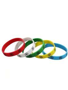 5/10pcs Football Themed Commemorative Sports Rubber Wristbands, World Cup Team Group Football Silicone Bracelets, Birthday Gift - Multicolor - View 3