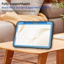 A One-Piece Silicone Case For IPad Pro 1/2/3/4 11-Inch Models, Featuring A 360-Degree Rotating Stand. Includes A Stylus Slot. - Black + Sky Blue - View 2