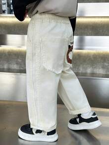 Quần jean denim in hình hoạt hình cho bé trai/trẻ nhỏ, kiểu dáng thường ngày, mùa xuân. - trắng - Xem 4