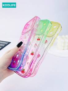 Koolife 1pc Wavy Edge Rhinestone Gradient Phone Case With Epoxy 3D Ice Cream & Pearl, 2.0mm TPU Soft Cover, Raised Lens Protection Shockproof Stylish Design Case, Compatible With IPhone 17/17 Pro/17 Pro Max - Heart-shaped Ice Cream Gradient Blue - View 6