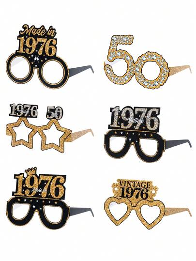 6pcs Black Gold 50th Birthday Party Paper Glasses, Vintage 50th Birthday Party Photo Props Party Glasses, 50 Year Old Birthday Party Supplies, Happy Birthday Party Eyeglasses,Birthday Celebrations In 1976,Party Accessories,Black Gold Fifty Birthday Party Decor,Birthday Gift,Party Favor