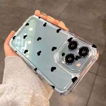 Stylish Minimalist Black Heart Pattern Phone Case Compatible With IPhone 17 16 15 14 13 12 11 Pro Max 16e XS XR X 8 7 Plus 12 13 Mini SE2 SE3, Precision-Cut High-Transparency Shockproof Protective Cover - Multicolor - View 7