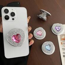 Rhinestone & Crystal Heart Shaped Minimalist Magsafe Magnetic Phone Holder, Extendable & Foldable, Strong Suction Cup, For Women - Multicolor - View 1