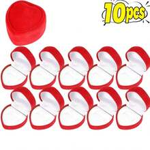 10个装植绒红色心形戒指盒，浪漫珠宝展示盒，情人节礼物、结婚戒指和吊坠的理想之选，优雅的收纳方案，完美适用于特殊场合、求婚以及零售/批发包装。 - 彩色 - 查看 11