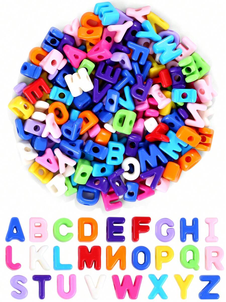 50/100颗多色亚克力字母珠，大孔A-Z混合字母形状珠，适用于珠宝制作、DIY项链、手机链、眼镜挂绳工艺品配件（随机字母）