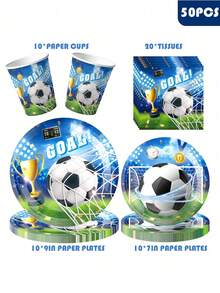 80pcs Football Themed Football Disposable Tableware Set, Includes Disposable Plates, Napkins, And Paper Cups , Perfect For Sports Party, Camping, Barbecues, Picnic, Wedding, Party And Birthday, Suitable For Sports Party Decorations, Home Decorations, Birthday Decorations, Wedding Decorations, Which Perfect Footabll Party Supplies, Bbq Supplies, Football Game Viewing Parties, Birthday Party Supplies - Multicolor - View 18